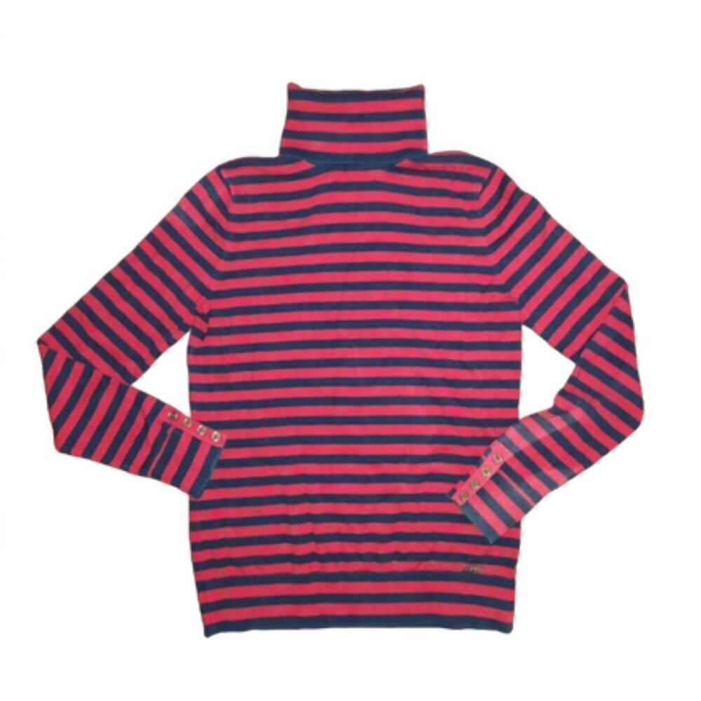 Tommy Hilfiger Red & Black Striped Gothic Turtle Neck || Sm || EUC